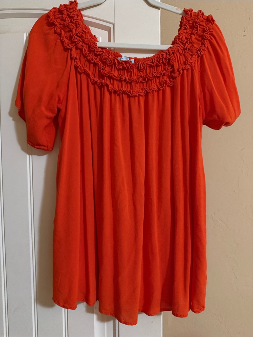 She + Sky Bold Orange Ruffled Neck Tunic